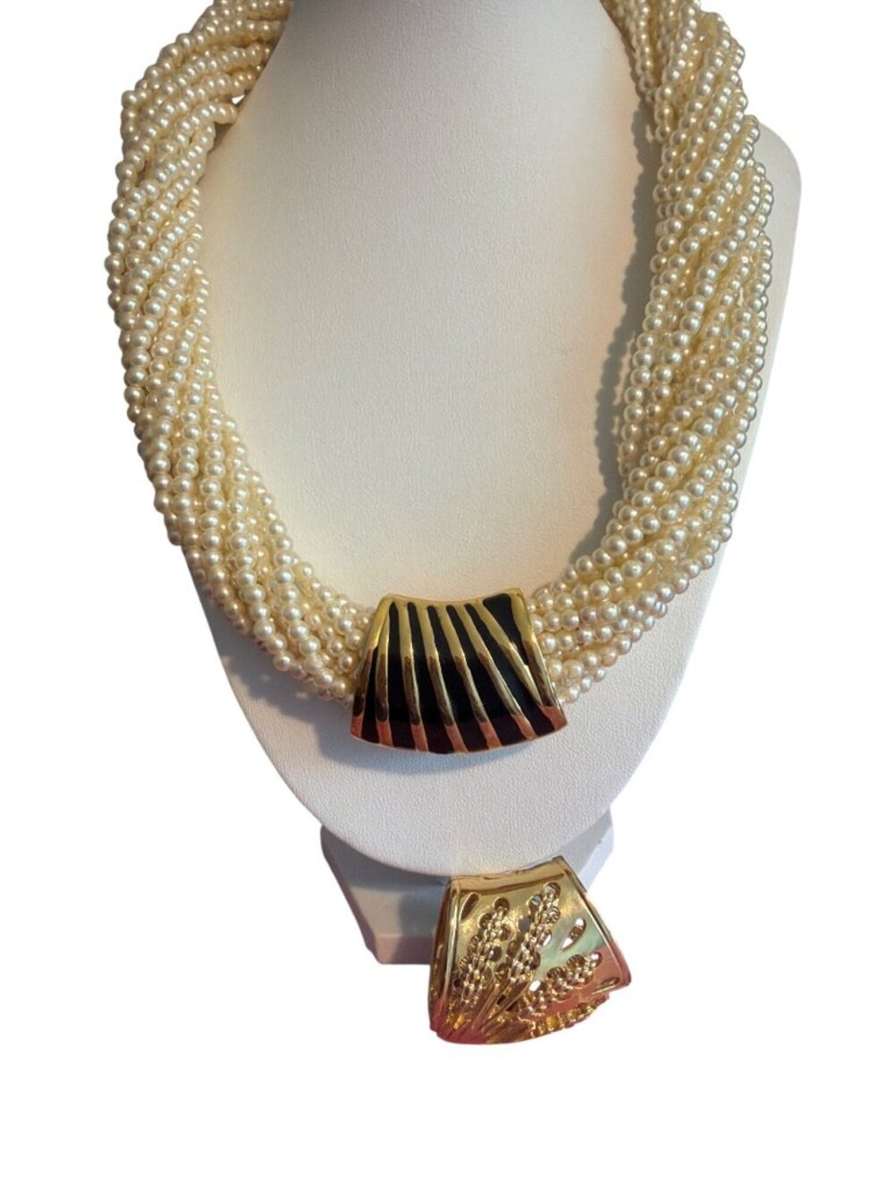 Vintage Casual Corner Multi Strand Faux Pearl Necklace 2 Gold Tone Slides 18"